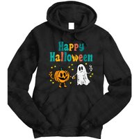 Pumpkin Ghost Happy Halloween Retro Groovy Vintage Tie Dye Hoodie