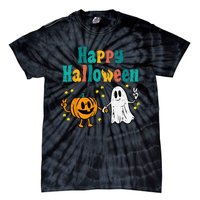 Pumpkin Ghost Happy Halloween Retro Groovy Vintage Tie-Dye T-Shirt