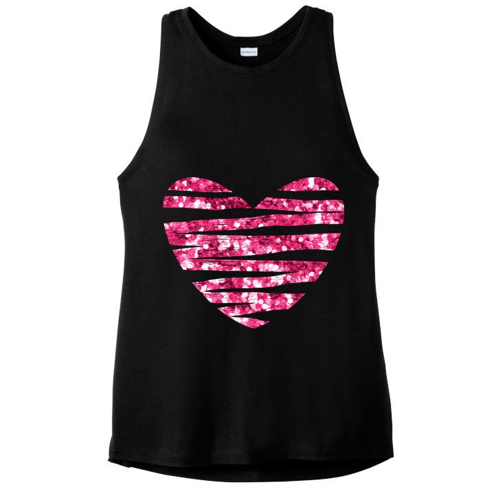 Pink Glitter Heart Cute Gift Ladies PosiCharge Tri-Blend Wicking Tank