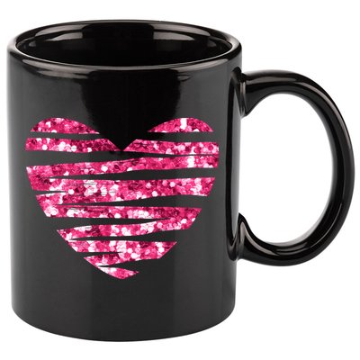 Pink Glitter Heart Cute Gift 11oz C Handle Ceramic Mug
