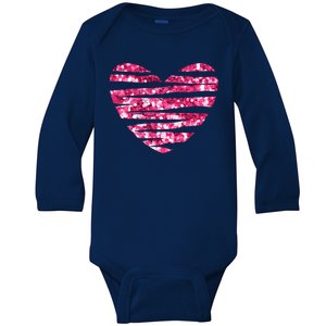 Pink Glitter Heart Cute Gift Baby Long Sleeve Bodysuit