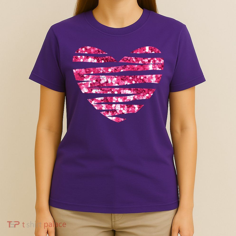 Pink Glitter Heart Cute Gift T-Shirt