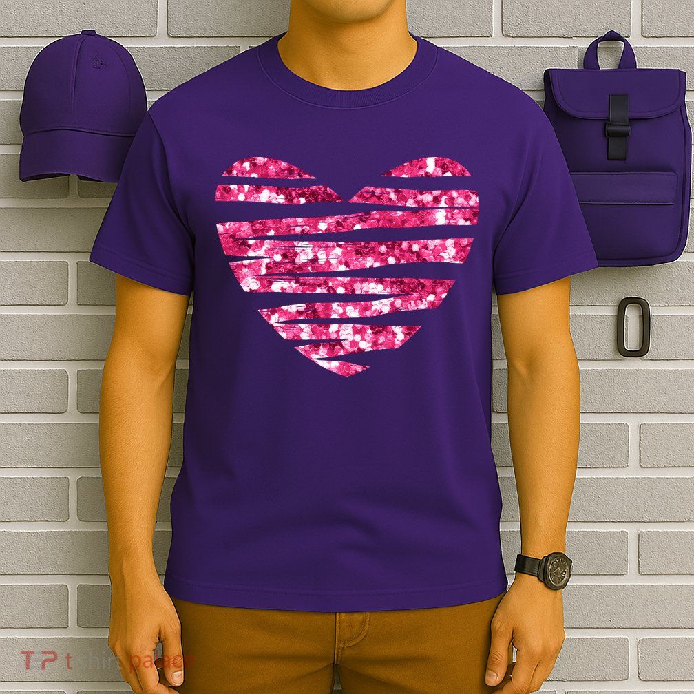 Pink Glitter Heart Cute Gift T-Shirt