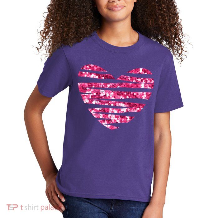 Pink Glitter Heart Cute Gift Kids T-Shirt