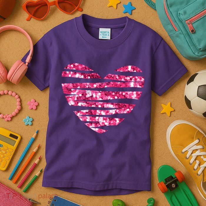 Pink Glitter Heart Cute Gift Kids T-Shirt
