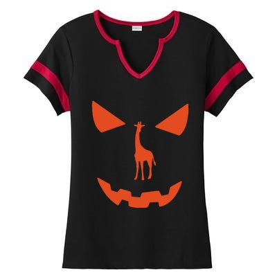 Pumpkin Giraffe Halloween Funny Giraffe Lover Halloween Costume Ladies Halftime Notch Neck Tee