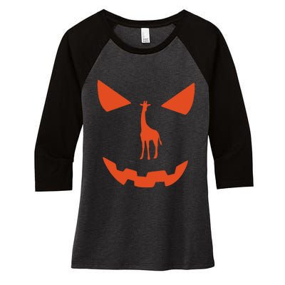 Pumpkin Giraffe Halloween Funny Giraffe Lover Halloween Costume Women's Tri-Blend 3/4-Sleeve Raglan Shirt