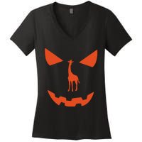 Pumpkin Giraffe Halloween Funny Giraffe Lover Halloween Costume Women's V-Neck T-Shirt