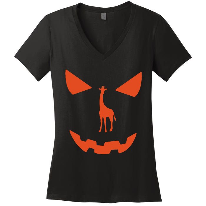 Pumpkin Giraffe Halloween Funny Giraffe Lover Halloween Costume Women's V-Neck T-Shirt