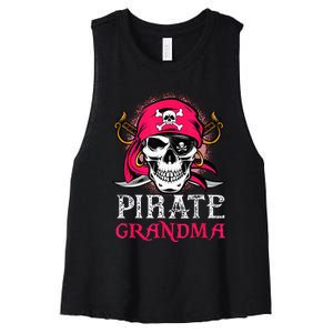 Pirate Grandma Halloween Skull Pirate Costume Family Women's Racerback Cropped Tank