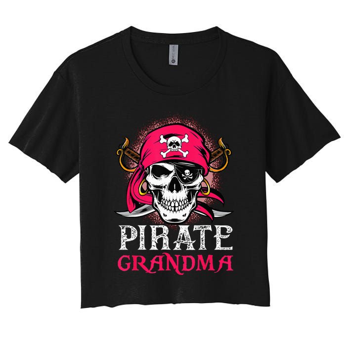 Pirate Grandma Halloween Skull Pirate Costume Family Women's Crop Top Tee