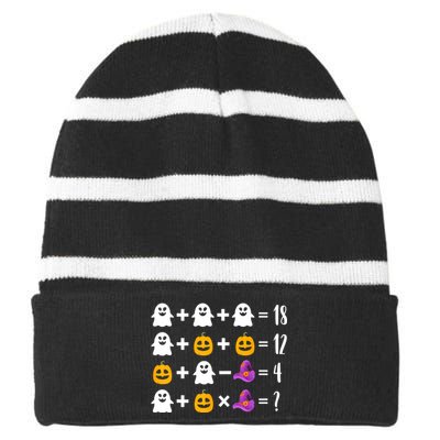 Pumpkin Ghost Halloween Order Operations Quiz Math Teacher Striped Beanie with Solid Band