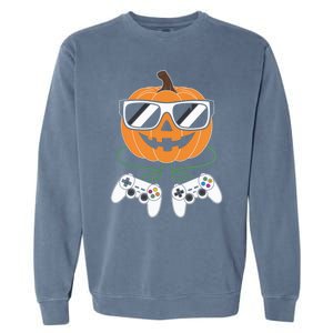 Pumpkin Gamer Halloween Video Game Gaming Controller Funny Gift Garment-Dyed Sweatshirt