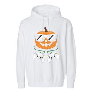 Pumpkin Gamer Halloween Video Game Gaming Controller Funny Gift Garment-Dyed Fleece Hoodie