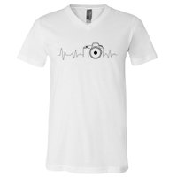 Photographer Gift Idea Heartbeat Photography Camera V-Neck T-Shirt