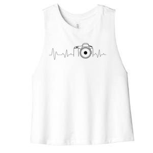 Photographer Gift Idea Heartbeat Photography Camera Women's Racerback Cropped Tank