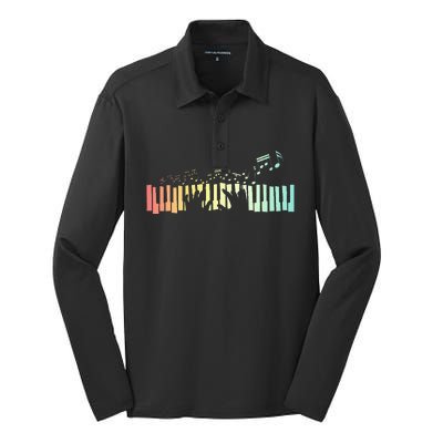 Pianist Gift Idea Keyboards Music Notes Piano Silk Touch Performance Long Sleeve Polo