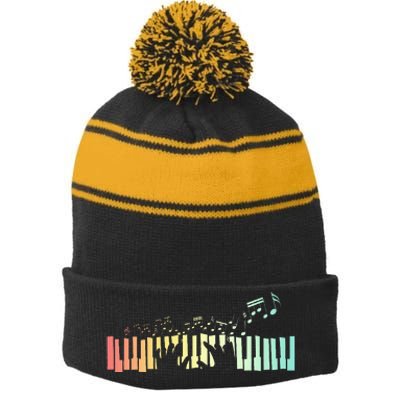 Pianist Gift Idea Keyboards Music Notes Piano Stripe Pom Pom Beanie