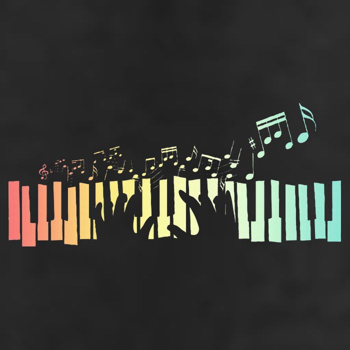 Pianist Gift Idea Keyboards Music Notes Piano 7 Panel Mesh Trucker Snapback Hat