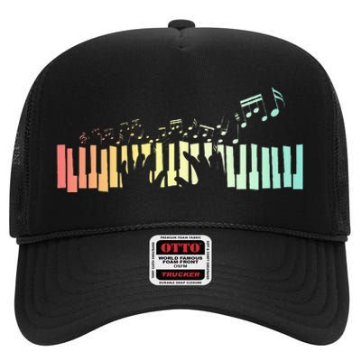 Pianist Gift Idea Keyboards Music Notes Piano High Crown Mesh Back Trucker Hat