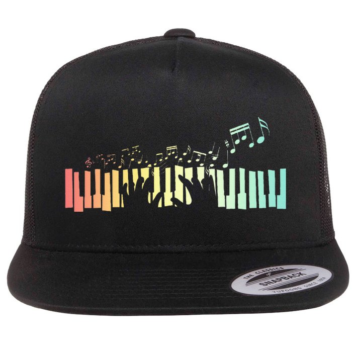 Pianist Gift Idea Keyboards Music Notes Piano Flat Bill Trucker Hat