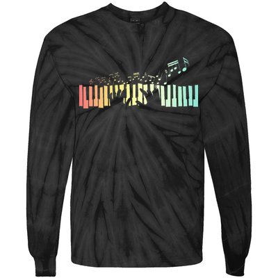 Pianist Gift Idea Keyboards Music Notes Piano Tie-Dye Long Sleeve Shirt