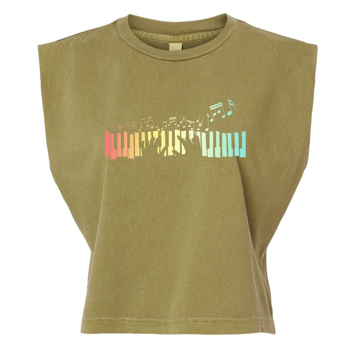 Pianist Gift Idea Keyboards Music Notes Piano Garment-Dyed Women's Muscle Tee