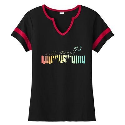 Pianist Gift Idea Keyboards Music Notes Piano Ladies Halftime Notch Neck Tee