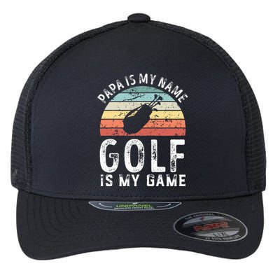 Papa Golf Is My Game Sunset FatherS Day Flexfit Unipanel Trucker Cap