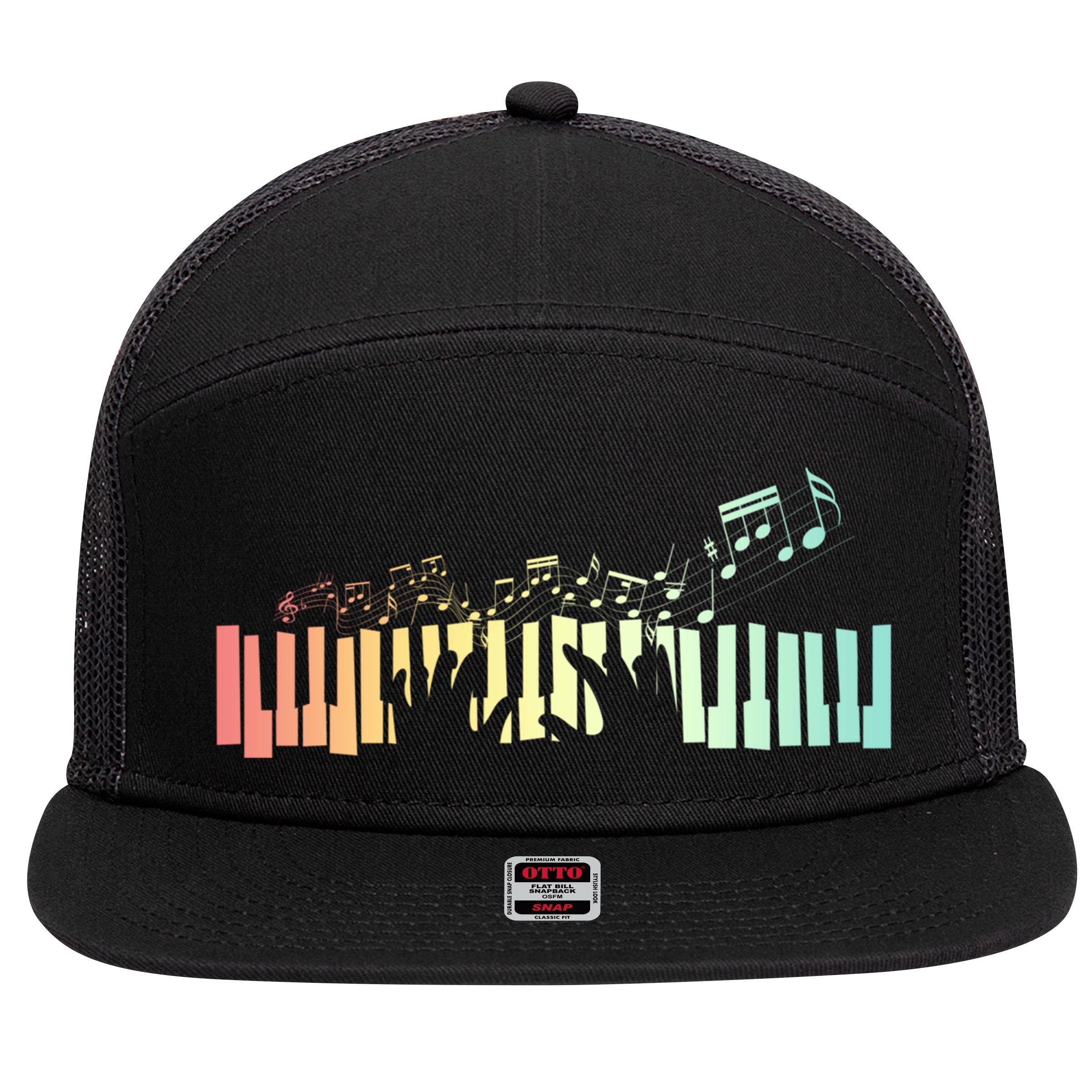 Pianist Gift Idea Keyboards Music Notes Piano Gift 7 Panel Mesh Trucker Snapback Hat