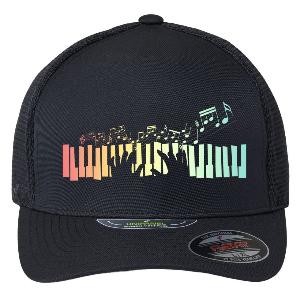 Pianist Gift Idea Keyboards Music Notes Piano Gift Flexfit Unipanel Trucker Cap