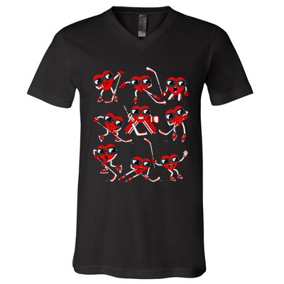 Player Goalie Ice Hockey Heart Apparel Funny Valentines Day V-Neck T-Shirt