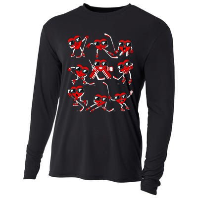 Player Goalie Ice Hockey Heart Apparel Funny Valentines Day Cooling Performance Long Sleeve Crew