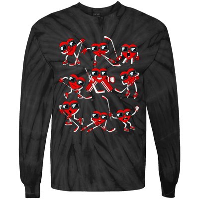 Player Goalie Ice Hockey Heart Apparel Funny Valentines Day Tie-Dye Long Sleeve Shirt