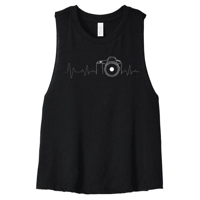 Photographer Gift Idea HeartBeat Photography Camera Women's Racerback Cropped Tank