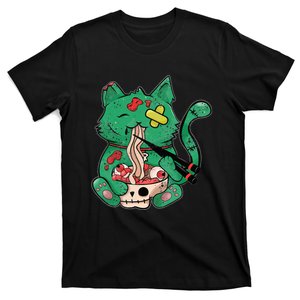 Pastel Goth Kawaii Creepy Cat Eating Ramen Noodles Halloween T-Shirt