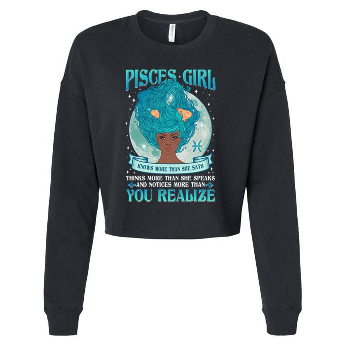 Pisces Girl Knows More Than She Says Cropped Pullover Crew