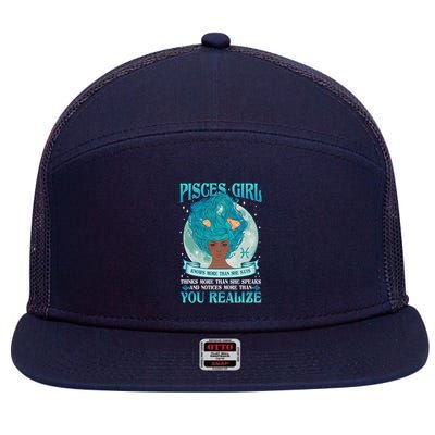 Pisces Girl Knows More Than She Says 7 Panel Mesh Trucker Snapback Hat