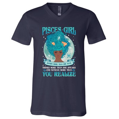 Pisces Girl Knows More Than She Says V-Neck T-Shirt