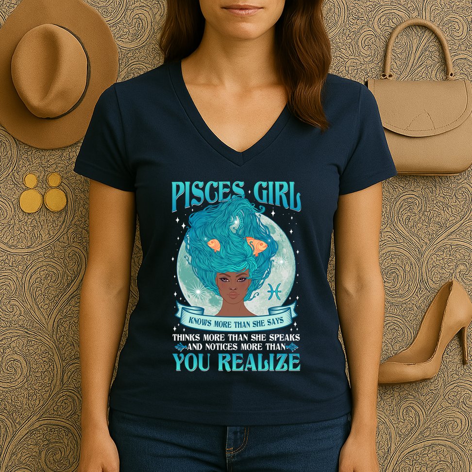 Pisces Girl Knows More Than She Says Women's V-Neck T-Shirt
