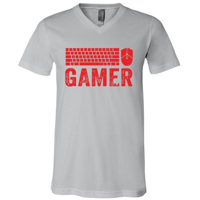 PC Gaming Keyboard Mouse WASD Gift For Computer Gamers V-Neck T-Shirt