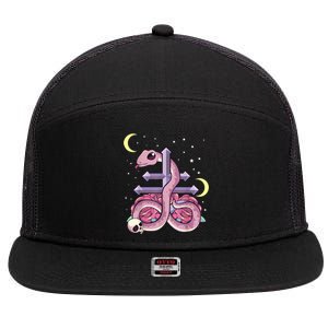 Pastel Goth Kawaii Leviathan Cross Snake Serpent Roses 7 Panel Mesh Trucker Snapback Hat