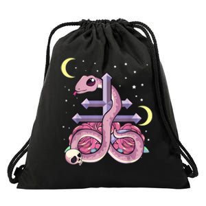 Pastel Goth Kawaii Leviathan Cross Snake Serpent Roses Drawstring Bag