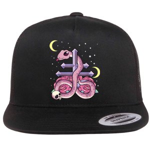 Pastel Goth Kawaii Leviathan Cross Snake Serpent Roses Flat Bill Trucker Hat