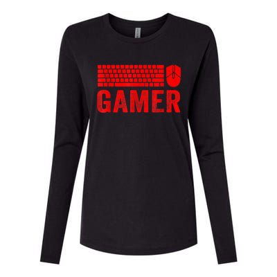 PC Gaming Keyboard Mouse WASD For Computer Gamers Womens Cotton Relaxed Long Sleeve T-Shirt