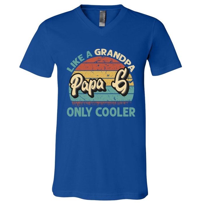 Papa G Like A Grandpa Only Cooler Vintage Dad Fathers Day Gift V-Neck T-Shirt