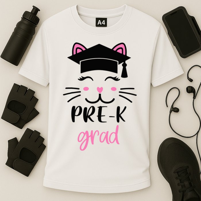 Pre-K Grad Last Day of School Cute Cat Face Cooling Performance Crew T-Shirt