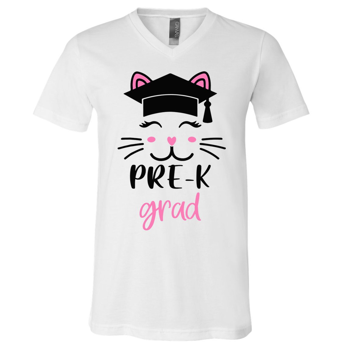 Pre-K Grad Last Day of School Cute Cat Face V-Neck T-Shirt