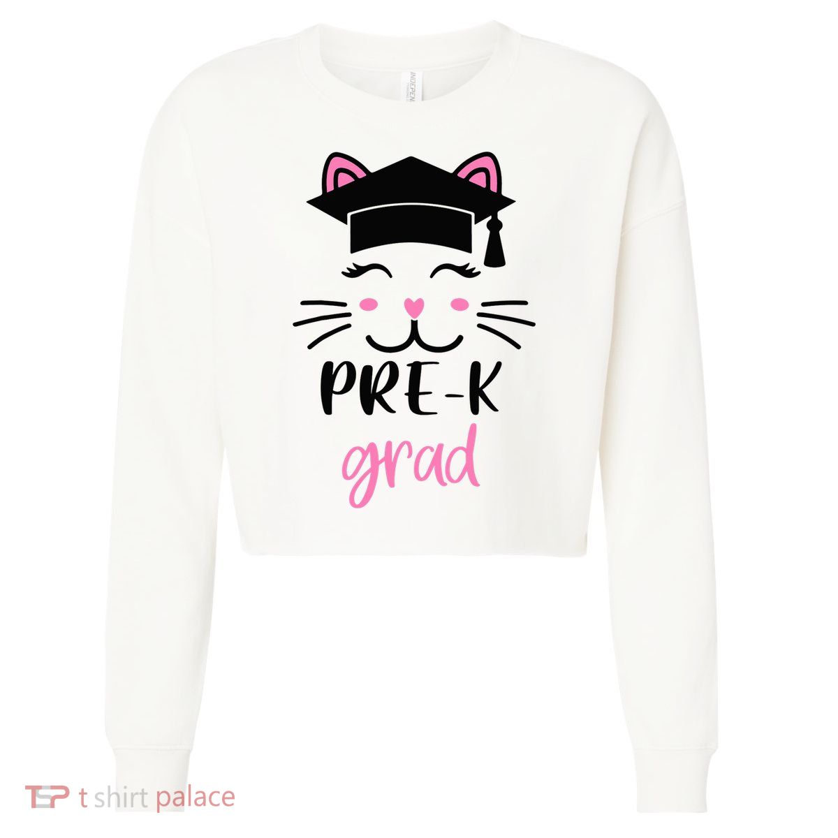 Pre-K Grad Last Day of School Cute Cat Face Cropped Pullover Crew