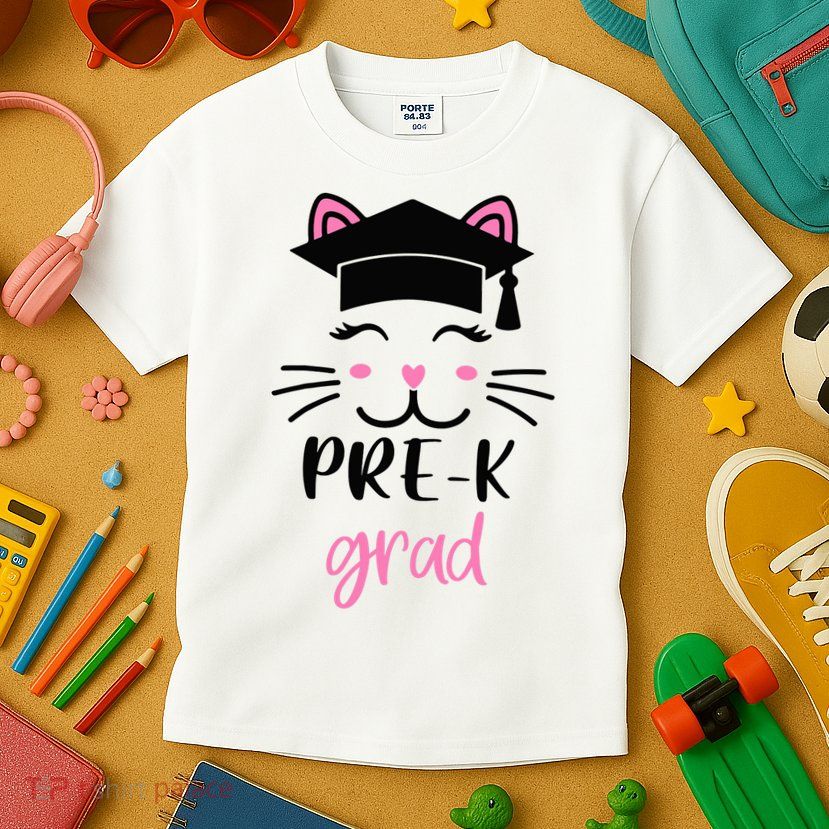 Pre-K Grad Last Day of School Cute Cat Face Kids T-Shirt